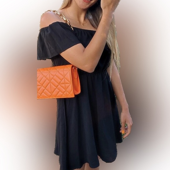 NWOT OFF THE SHOULDER BLACK BOHO DRESS - Picture 3 of 4